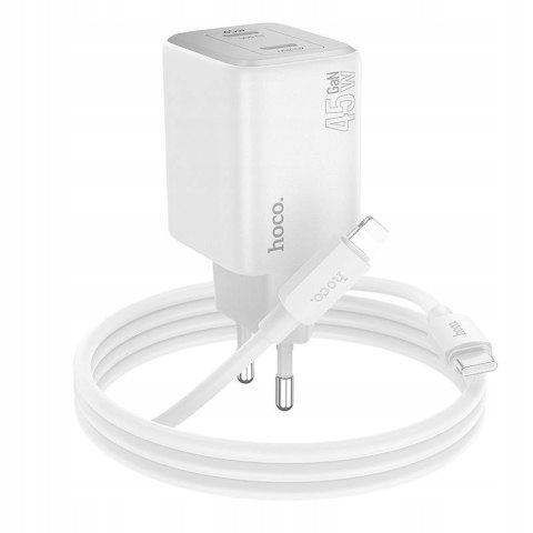 HOCO ładowarka sieciowa 2 x Typ C + kabel Typ C do Lightning PD QC 45W GaN