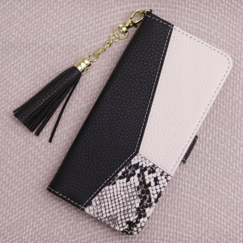 Etui z klapką Charms do Oppo A16, A16s, A54s czarno-biały