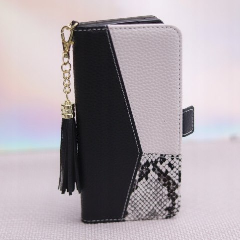 Etui z klapką Charms do Oppo A16, A16s, A54s czarno-biały