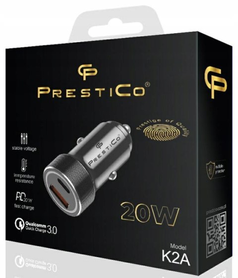 ORYGINALNA MOCNA ŁADOWARKA SAMOCHODOWA PRESTICO K2A PD + QC / USB + USB-C
