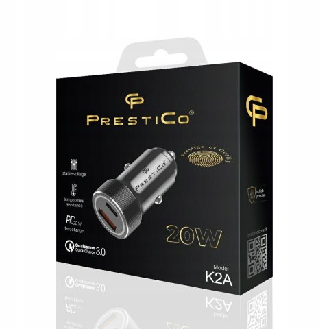 ORYGINALNA MOCNA ŁADOWARKA SAMOCHODOWA PRESTICO K2A PD + QC / USB + USB-C
